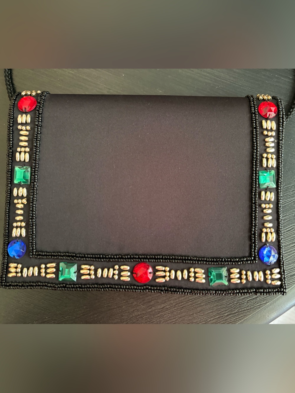 Vintage Black Beaded Jeweled Evening Crossbody Clutch Purse